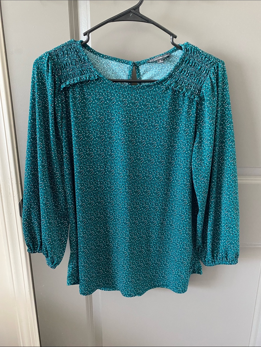 Adrianna Papell Teal Smocked Shoulder Blouse